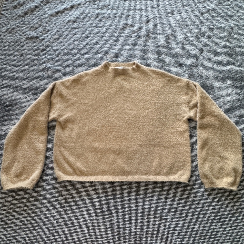Princess Polly Womens M/L Fuzzy Knit Mock Neck Soft Sweater Camel Tan Pullover